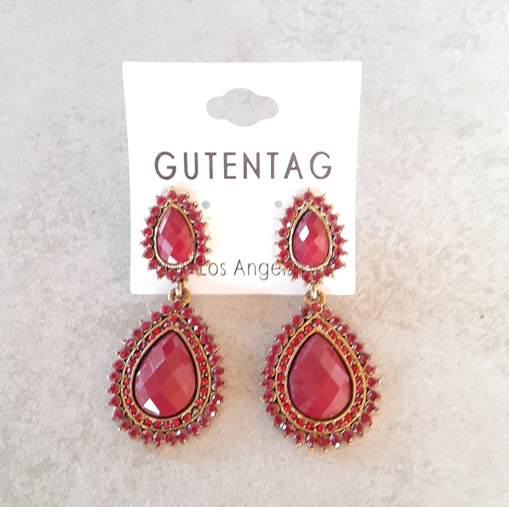 Double Drop Red Earrings - Picture 2 of 3